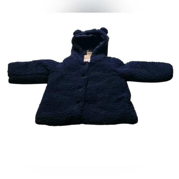 First Impressions Other - First Impressions Navy Blue Hooded Teddy Coat NWT 24 Months Fleece Button Front